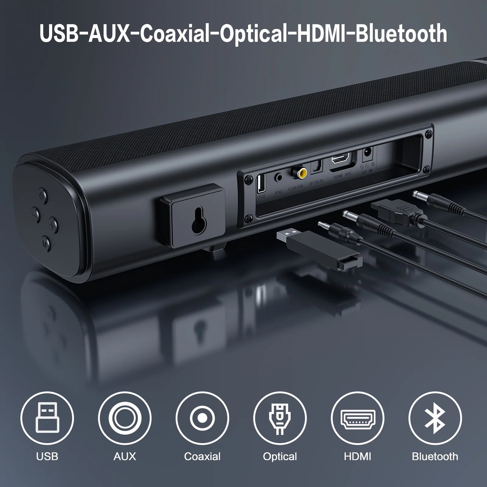 4.1Ch Soundbar with Subwoofer, 120W Separable Sound Bar for TV with 4 Drivers, Usb/Aux/Coaxial/Optical/Hdmi/Bluetooth Connect